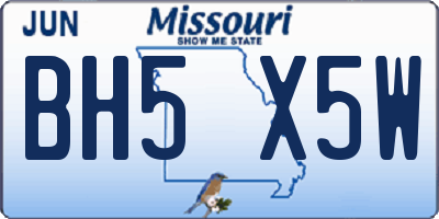 MO license plate BH5X5W