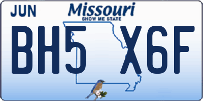 MO license plate BH5X6F