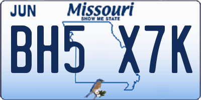 MO license plate BH5X7K