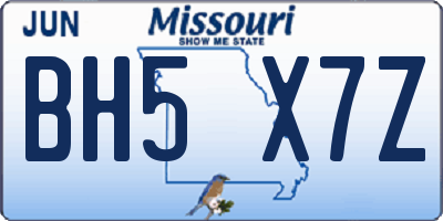 MO license plate BH5X7Z