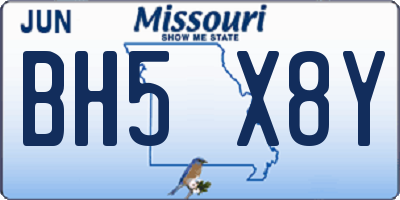 MO license plate BH5X8Y