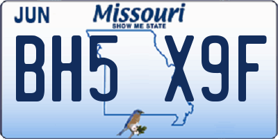 MO license plate BH5X9F