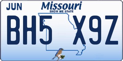 MO license plate BH5X9Z