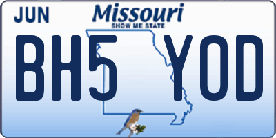 MO license plate BH5Y0D