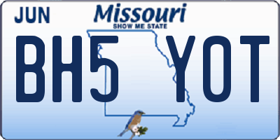 MO license plate BH5Y0T