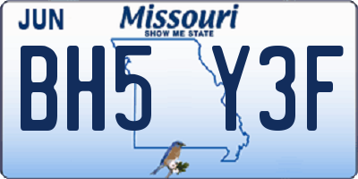 MO license plate BH5Y3F