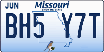 MO license plate BH5Y7T