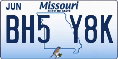 MO license plate BH5Y8K
