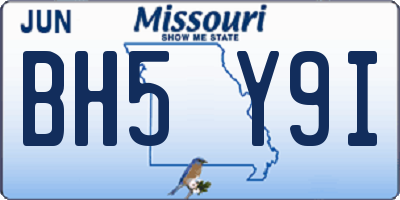 MO license plate BH5Y9I