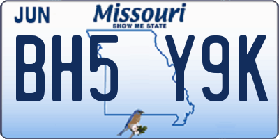 MO license plate BH5Y9K
