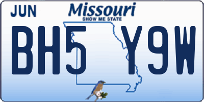 MO license plate BH5Y9W