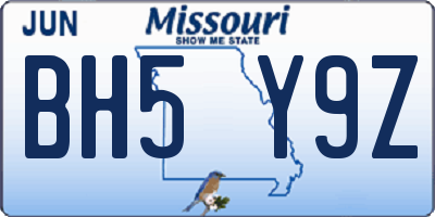 MO license plate BH5Y9Z