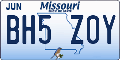 MO license plate BH5Z0Y