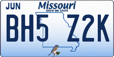 MO license plate BH5Z2K