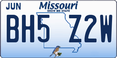 MO license plate BH5Z2W