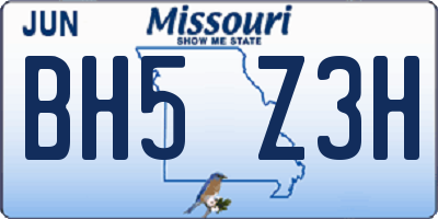 MO license plate BH5Z3H