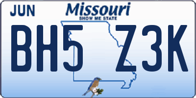 MO license plate BH5Z3K