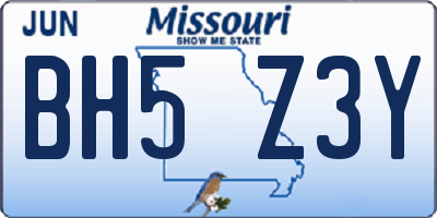 MO license plate BH5Z3Y