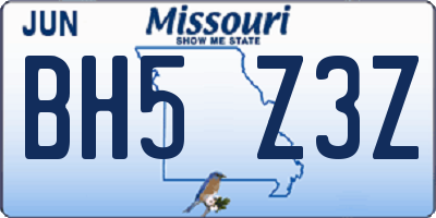 MO license plate BH5Z3Z