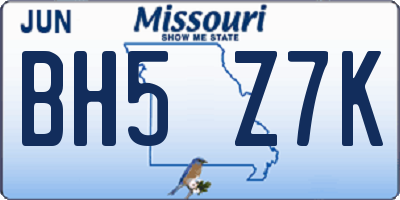 MO license plate BH5Z7K