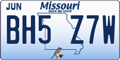 MO license plate BH5Z7W