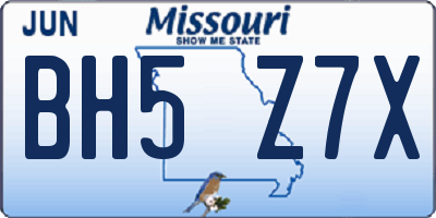 MO license plate BH5Z7X