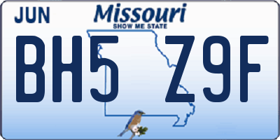 MO license plate BH5Z9F