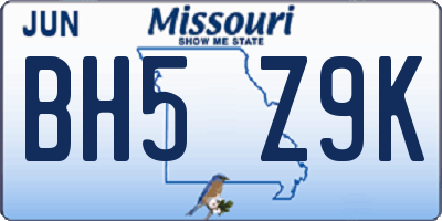 MO license plate BH5Z9K