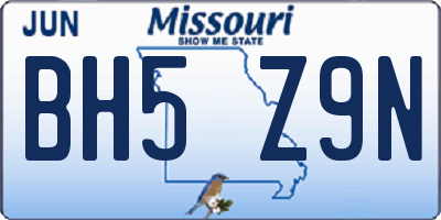 MO license plate BH5Z9N