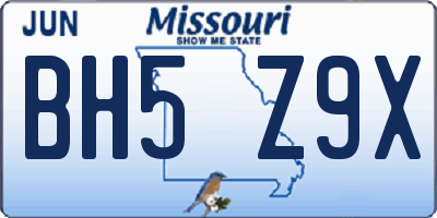 MO license plate BH5Z9X