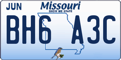 MO license plate BH6A3C