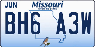 MO license plate BH6A3W