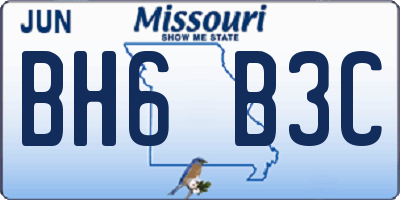 MO license plate BH6B3C