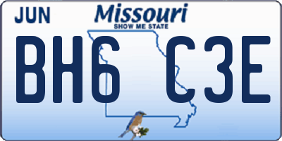MO license plate BH6C3E