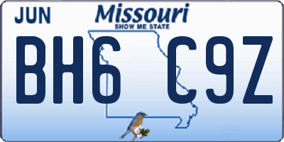 MO license plate BH6C9Z