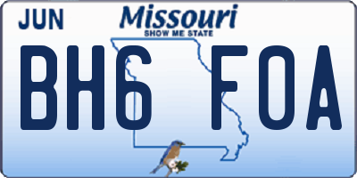 MO license plate BH6F0A