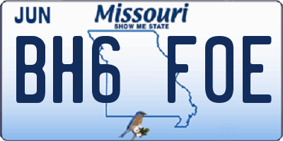 MO license plate BH6F0E