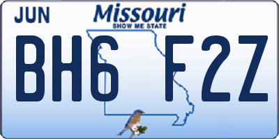 MO license plate BH6F2Z