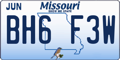 MO license plate BH6F3W