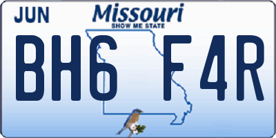 MO license plate BH6F4R
