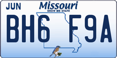 MO license plate BH6F9A