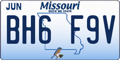 MO license plate BH6F9V