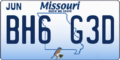 MO license plate BH6G3D