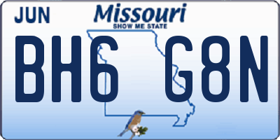 MO license plate BH6G8N