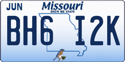 MO license plate BH6I2K