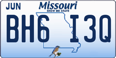 MO license plate BH6I3Q