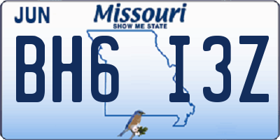 MO license plate BH6I3Z