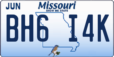 MO license plate BH6I4K