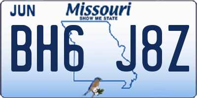 MO license plate BH6J8Z