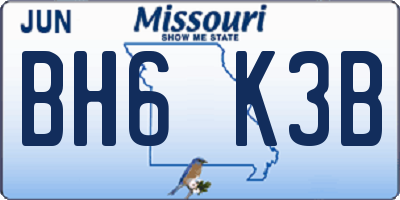 MO license plate BH6K3B
